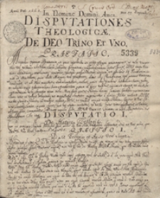Disputationes Theologicae de Deo Trino et Uno. Monasterii S. Crucis Ord. S. B[enedicti] Montis Calvi