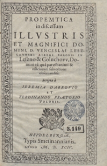 Propemtica in discessum [...] Venceslai Leszczynski [...] scripta [&hellip;]