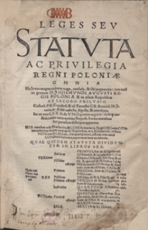 Leges Seu Statuta Ac Privilegia Regni Poloniae Omnia [...]. - War. A