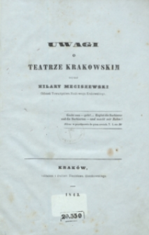 Uwagi o teatrze krakowskim