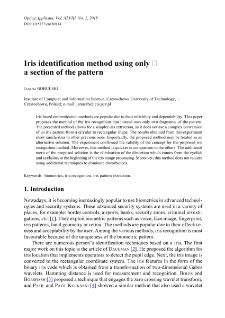 Iris identification method using only a section of the pattern