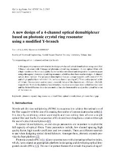 A new design of a 4-channel optical demultiplexer based on photonic crystal ring resonator using a modified Y-branch