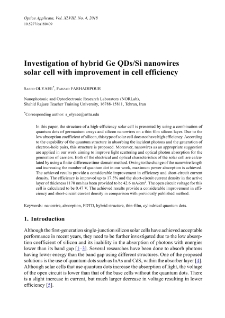 Investigation of hybrid Ge QDs/Si nanowires solar cell with improvement in cell efficiency