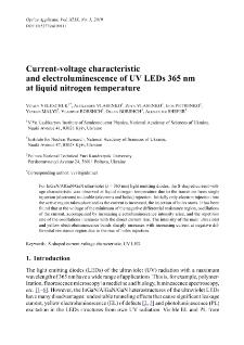 Current-voltage characteristic and electroluminescence of UV LEDs 365 nm at liquid nitrogen temperature