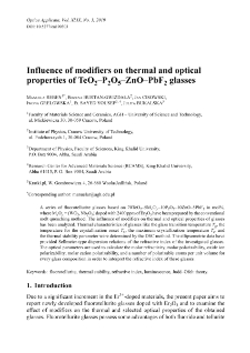 Influence of modifiers on thermal and optical properties of TeO2–P2O5–ZnO–PbF2 glasses