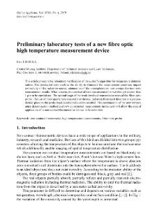 Preliminary laboratory tests of a new fibre optic high temperature measurement device