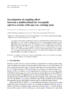 Investigation of coupling effect between a unidirectional air waveguide and two cavities with one-way rotating state