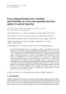Power-induced lasing state switching and bistability in a two-state quantum dot laser subject to optical injection
