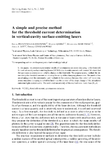 A simple and precise method for the threshold current determination in vertical-cavity surface-emitting lasers