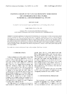 Particle shape effect on macroscopic behaviour of underground structures: numerical and experimental study