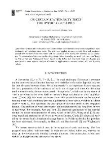 On certain stationarity tests for hydrologic series