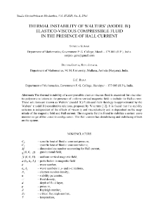 Thermal instability of Walters’ (model B') elastico-viscous compressible fluid in the presence of hall current