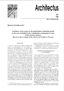 Assistance of an expert in the participatory planning model in the area included in the revitalisation programme in viewof the desired changes. Based on the example of the district of Śródka in Poznań