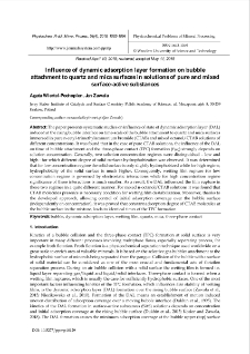 Influence of dynamic adsorption layer formation on bubble attachment to quartz and mica surfaces in solutions of pure and mixed surface-active substances