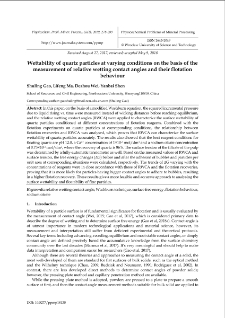 Wettability of quartz particles at varying conditions on the basis of the measurement of relative wetting contact angles and their flotation behaviour