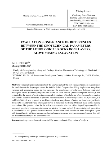 Evaluation significance of differences between the geotechnical parameters of the lithological rocks roof layers, above mining excavation