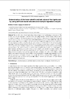 Determination of the lower calorific and ash values of the lignite coal by using artificial neural networks and multiple regression analysis