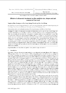 Effects of ultrasonic treatment on the particle size, shape and ash content of fine coal
