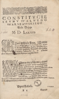 Constitucie Seymu Walnego Warszawskiego Roku Bożego M. D. LXXXIX