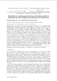 Simulations of a multicomponent mixture in the reflux classifier to demonstrate the effect of dispersion coefficient on its internal state