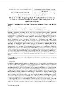 Study of N, N-bis (2-hydroxyethyl) -N-methyl dodecyl ammonium chloride as the novel collector in selective flotation separation of quartz and hematite