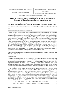 Effect of hydrogen peroxide and lead(II) nitrate on gold cyanide leaching of Malaysian mesothermal deposit gold ore