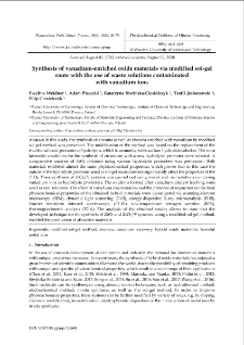 Synthesis of vanadium-enriched oxide materials via modified sol-gel route with the use of waste solutions contaminated with vanadium ions