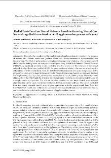 Radial Basis Function Neural Network based on Growing Neural Gas Network applied for evaluation of oil agglomeration process efficiency