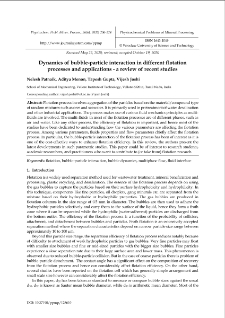 Dynamics of bubble-particle interaction in different flotation processes and applications - a review of recent studies