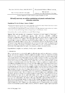 Silver(I) recovery on sulfur-containing polymeric sorbents from chloride solutions