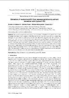 Extraction of neodymium(III) from aqueous solutions by solvent extraction with Cyanex® 572