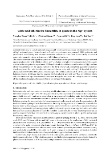 Citric acid inhibits the floatability of quartz in the Mg2+ system