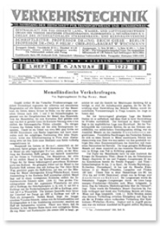 Verkehrstechnik : Zentralblatt für das gesamte Land-, Wasser- und Luftverkehrswesen. Organ des Vereins Deutscher Strassenbahn- und Kleinbahnverwaltungen. Jahrgang 1922, Januar 6, Heft 1