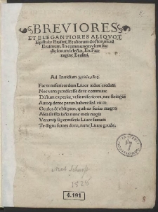 Breviores Et Elegantiores Aliquot Epistolæ Erasmi, Et aliorum doctorum ad Erasmum : In communem usum studiosorum selectæ, Ex Farragine Erasmi