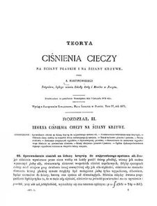 Teorya ciśnienia cieczy na ściany płaskie i na ściany krzywe