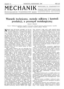 Mechanik : miesięcznik techniczny, Rok XII, Październik 1930, Zeszyt 10