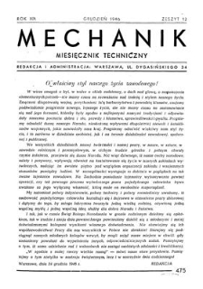 Mechanik : miesięcznik techniczny, Rok XIX, Grudzień 1946, Zeszyt 12
