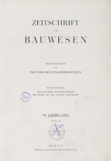 Zeitschrift f&uuml;r Bauwesen, Jr. 79, 1929, H. 8