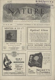 Nature : a Weekly Journal of Science. Volume 156, 1945 November 17, No. 3968