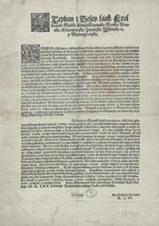 [Uniwersał dan z Włocławka dn. 1 kwietnia 1577 wyznaczający termin sejmików powiatowych i głównych, Inc.] : Wszem y każdemu z osobna, stanu, dostoieństwa, przełożeństwa y contitiey wszelakiey ludziom [...]. Expl.: Dan z Włocławia dnia pierwszego Kwietnia Roku Bożego M. D. LXX siódmego Krolowania naszego Roku pierwszego