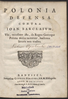 Polonia Defensa Contra Ioann. Barclaivm, [...]