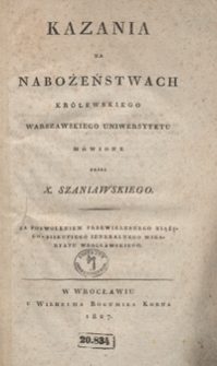 Kazania na nabożeństwach Królewskiego Warszawskiego Uniwersytetu