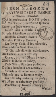 Piesn Nabozna O Nayswiętszey Pannie w Obrazie Gidelskim