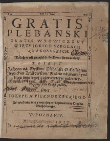 Gratis Plebanski Gratis Wycwiczony W Jezuickich Szkolach Krakowskich. [...]