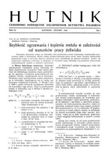 Hutnik : czasopismo poświęcone zagadnieniom hutnictwa polskiego. R. 15, styczeń 1948, zeszyt 1