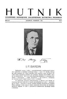 Hutnik : czasopismo poświęcone zagadnieniom hutnictwa polskiego. R. 15, wrzesień 1948, zeszyt 9