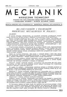 Mechanik : miesięcznik techniczny, Rok XXI, Czerwiec 1948, Zeszyt 6