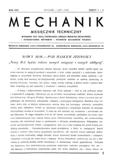 Mechanik : miesięcznik techniczny, Rok XXII, Styczeń-Luty 1949, Zeszyt 1-2