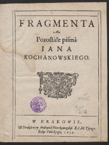 Fragmenta Abo Pozostáłe pismâ Iana Kochanowskiego