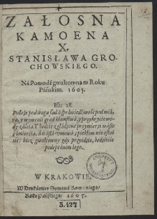 Załosna Kamoena X. Stanisława Grochowskiego Na powodź gwałtowną w Roku Pańskim 1605